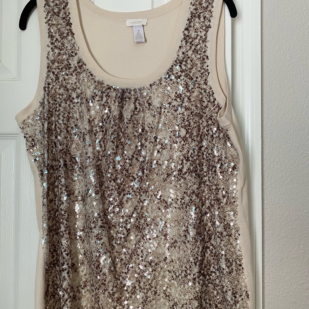 Chico’s size 2 brown sequined blouse. Excellent condition